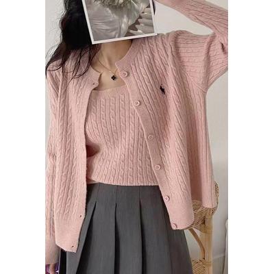 秋裝刺繡針織衫開衫女秋冬季2023新款麻花毛衣短外套女外搭上衣