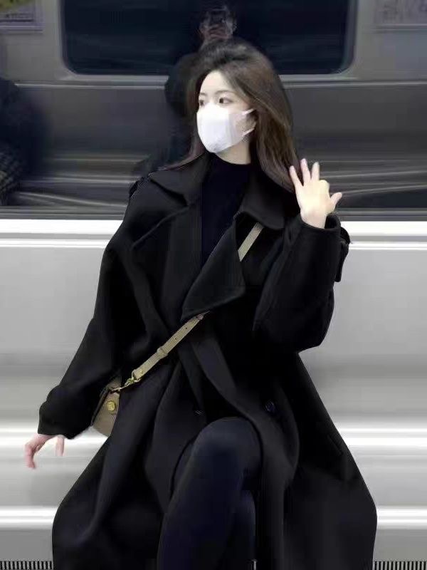 Gray woolen coat for women 2023 autumn and winter new style woolen coat, high-end, small, Korean style, Hepburn style, thickened