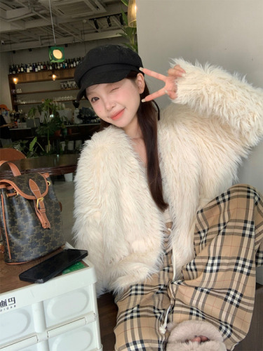 Actual shot of autumn and winter Korean chic simple imitation mink fur plush plush warm knitted jacket