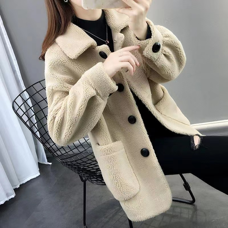 羊羔絨外套女2023秋冬新款洋氣開衫顆粒絨加厚外套時尚韓版寬鬆潮