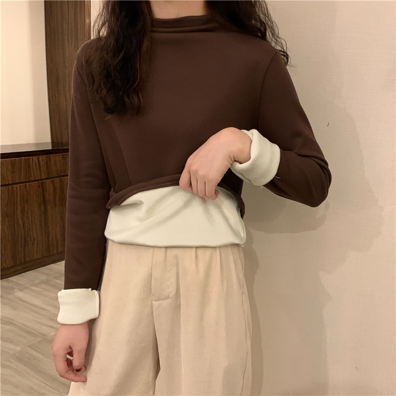 實拍 冬季新款高領加厚加絨上衣百搭修身打底衫女