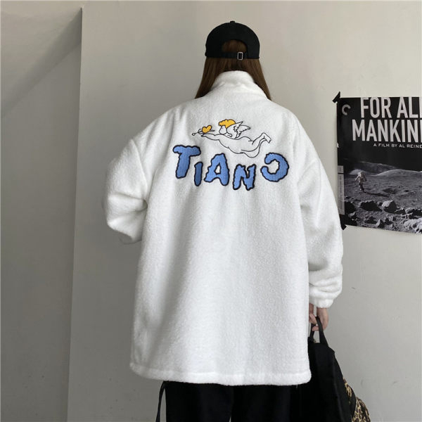 Lamb ***overcoming women's 2023 winter new retro Korean style high-end street-level velvet thickened cotton jacket