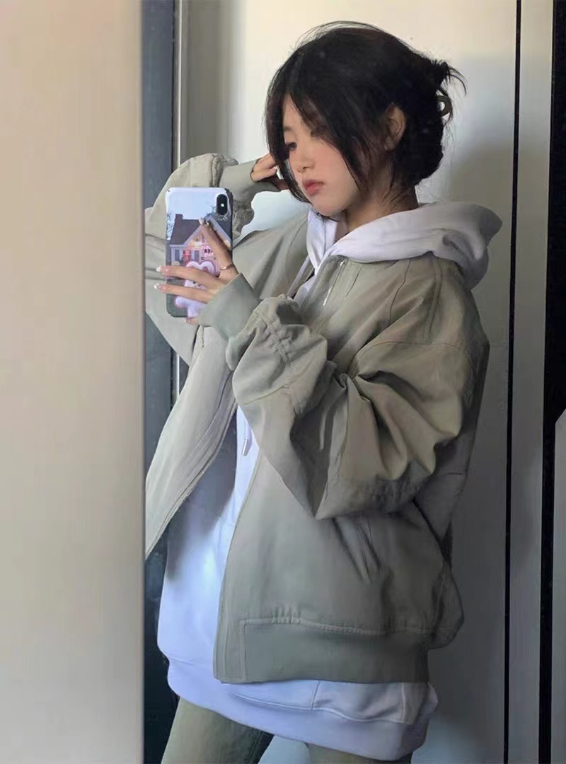 Jacket, Thin American Retro Jacket, Women's Casual Baseball Uniform, High-end Spring and Autumn Style