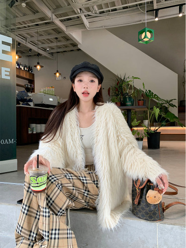 Actual shot of autumn and winter Korean chic simple imitation mink fur plush plush warm knitted jacket