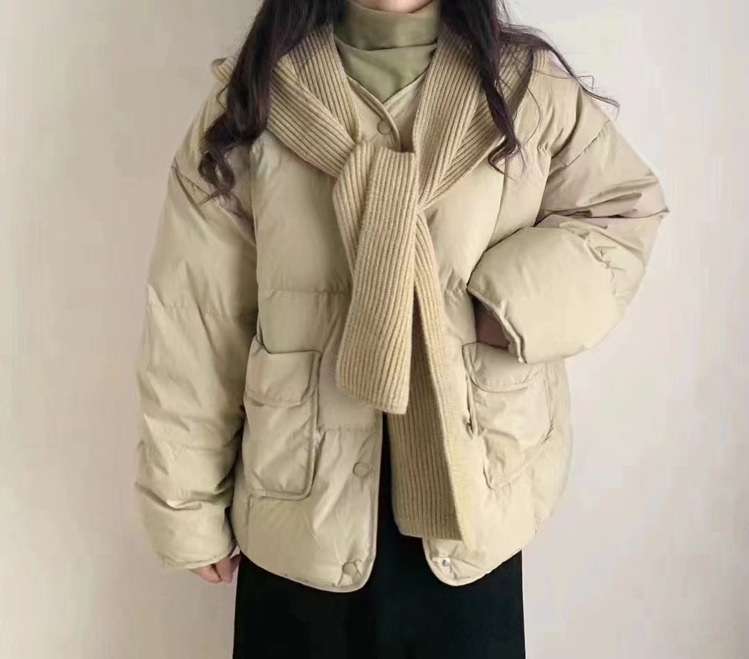 簡約休閒長袖純色寬鬆棉衣