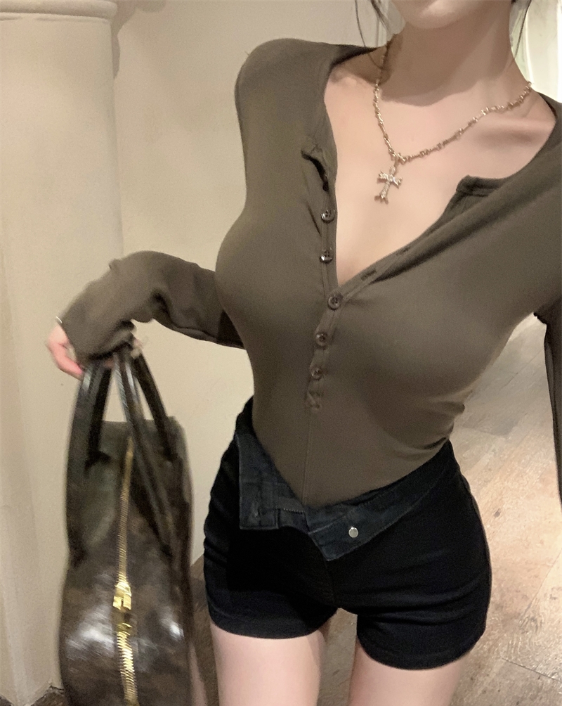 實拍 秋季純欲辣妹緊身內搭打底衫修身長袖連體衣上衣T恤女