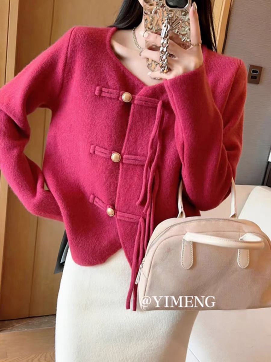 New Chinese style national style sweater cardigan coat for women 2023 autumn new style small fragrance style plate button sweater top