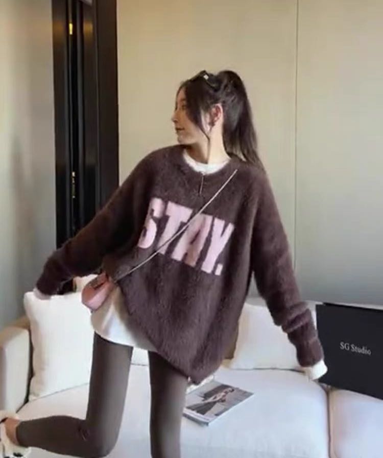韓版氣質字母印花毛衣女2023秋冬新款休閒寬鬆顯瘦針織衫上衣
