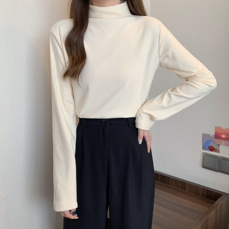 100% polyester fiber autumn and winter half turtleneck velvet women's top double-sided brushed