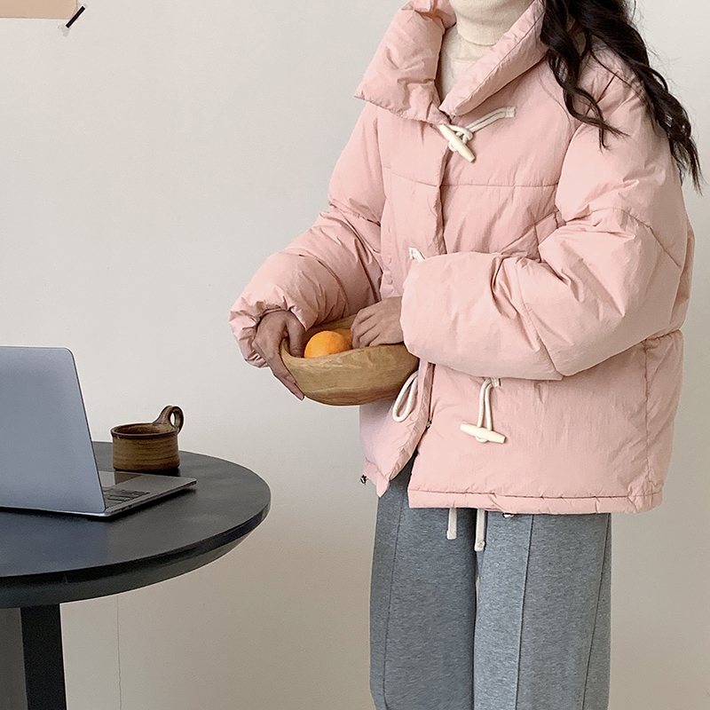 實拍復古高級感棉衣棉服秋冬新款小個子學生加厚牛角扣麵包服外套