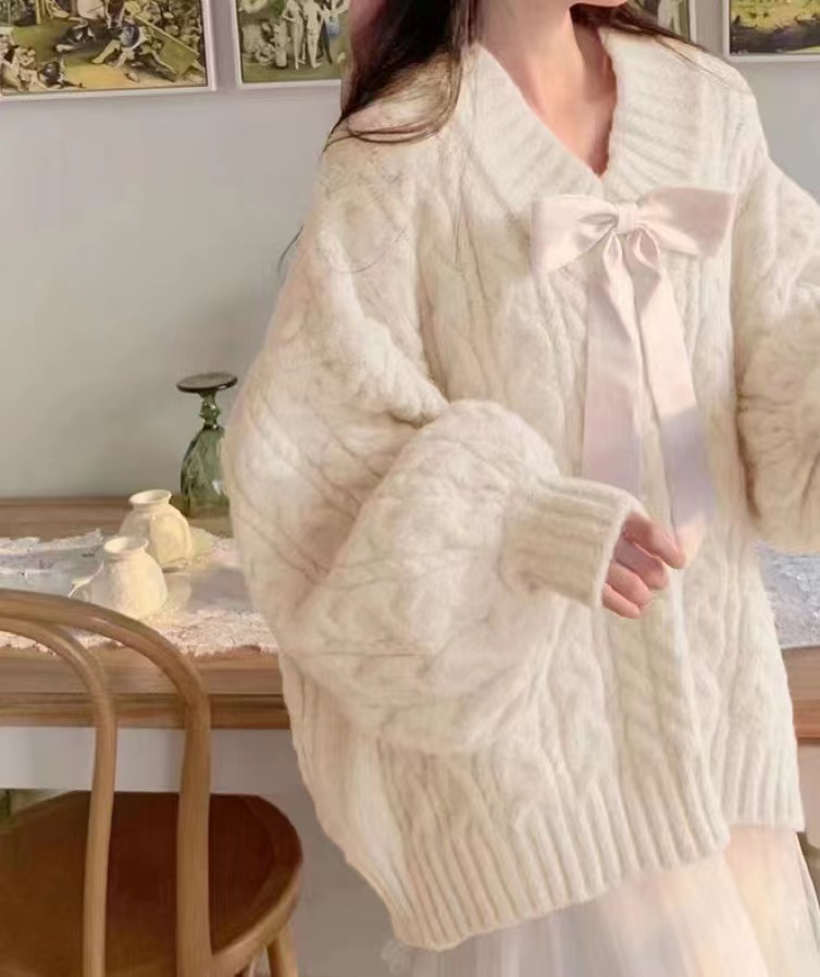 溫柔甜餅粉色寬鬆v領慵懶溫柔風麻花套頭毛衣女春秋新款針織衫潮