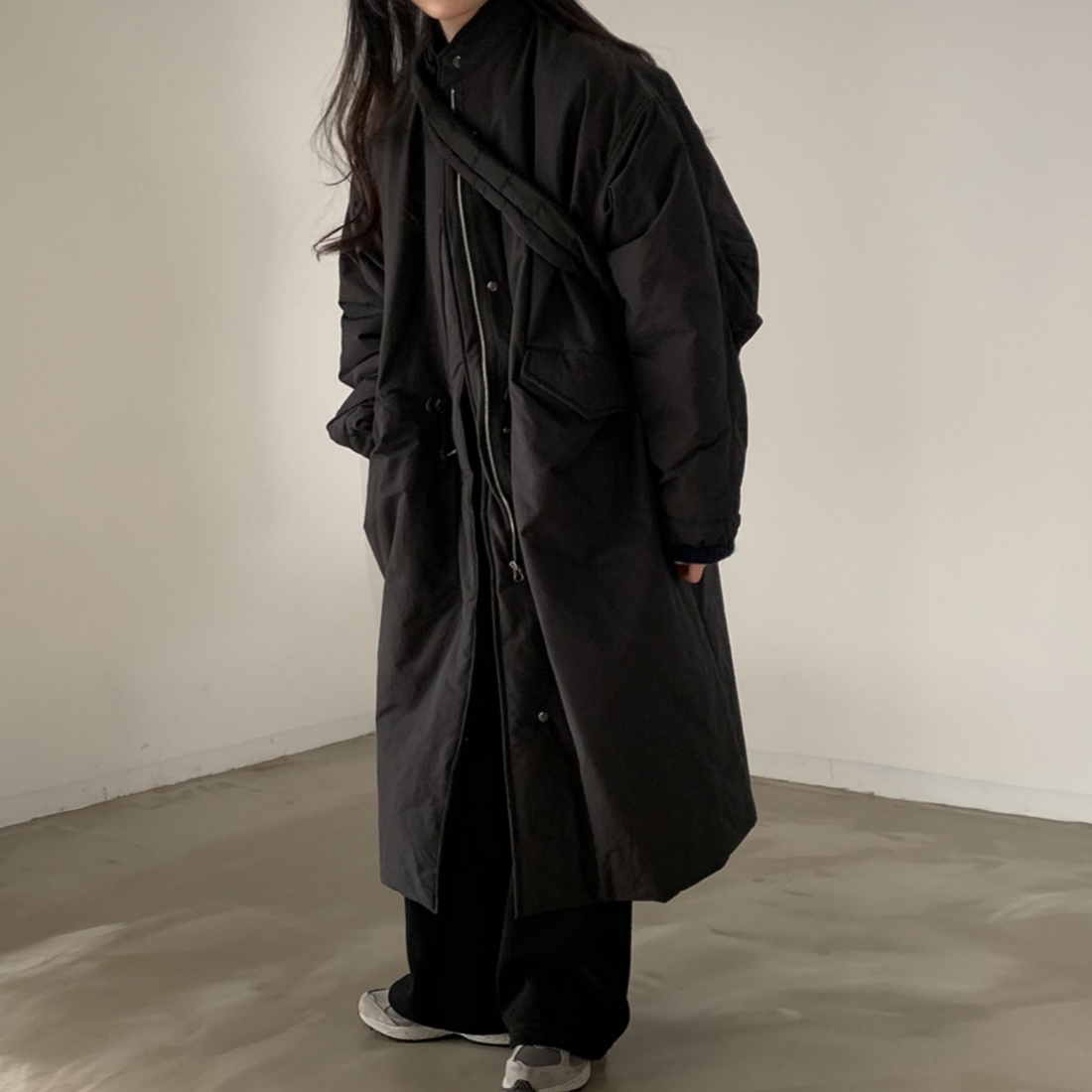 Korean chic autumn and winter warm casual loose drawstring waist thickened mid-length cotton-padded jacket