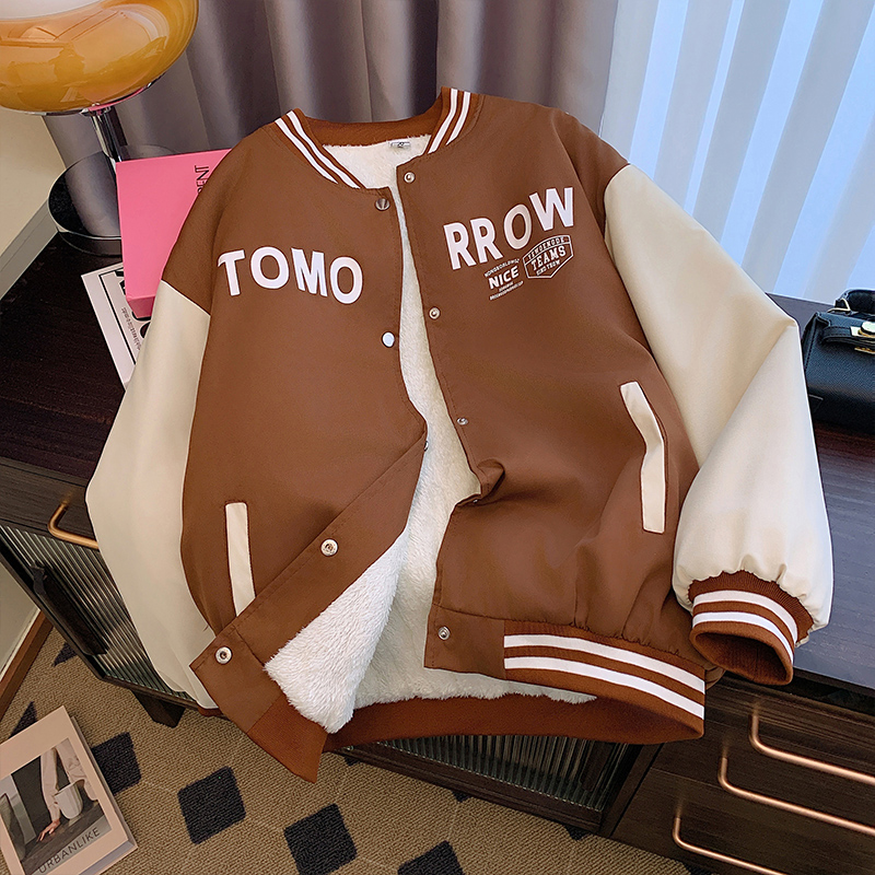 美式棒球服外套女秋冬2023新款小個子休閒寬鬆加厚加絨夾克上衣潮