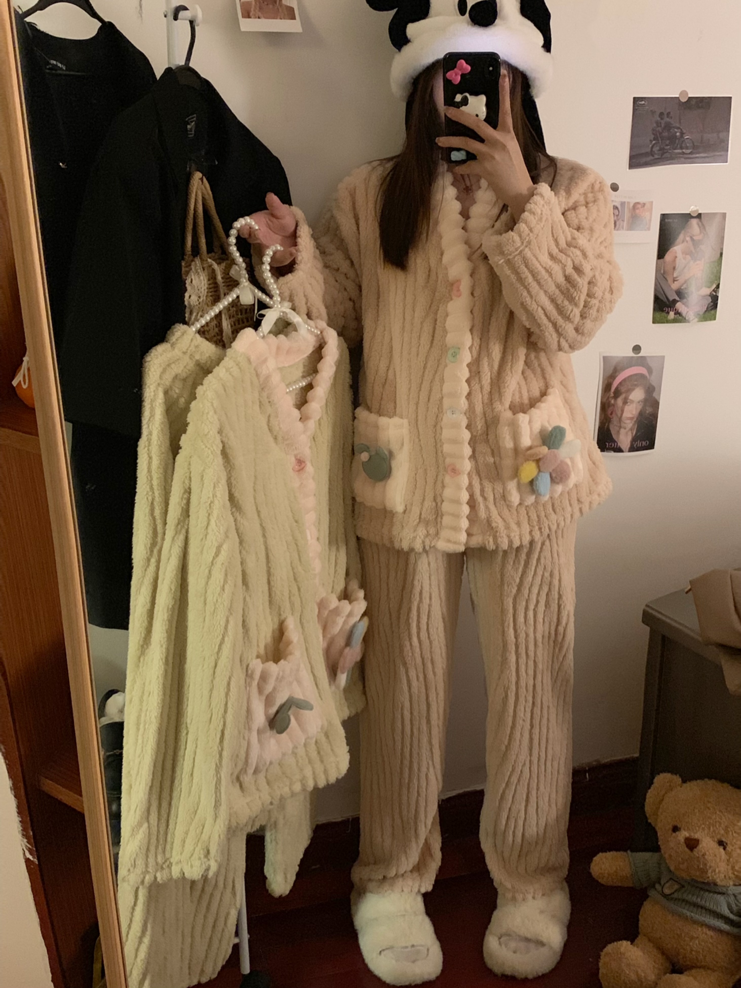 Shot Coral Fleece Pajamas Winter Women's Cozy Plush Double-Thick Flower Print Fall/Winter Fleece Winter Warmth