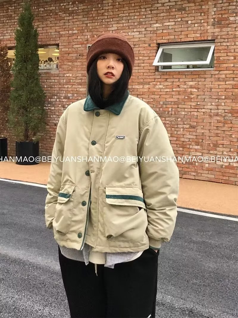 American retro lapel jacket cotton coat for women 2023 new loose and versatile winter coat cotton coat trend