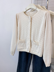 Lace edge long sleeve knitted sweater for women, new autumn design, sweet and youthful, elegant and stylish top coat jacket