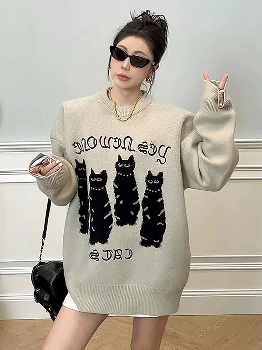 韓系小眾慵懶風提花刺繡毛衣女秋季新款時尚洋氣減齡百搭針織上衣