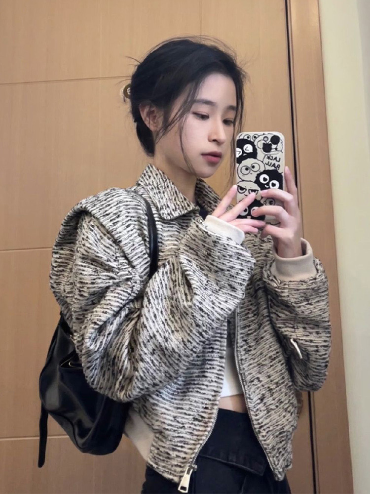 韓版短款小香風外套女春秋2023新款設計感小眾翻領開衫夾克ins潮