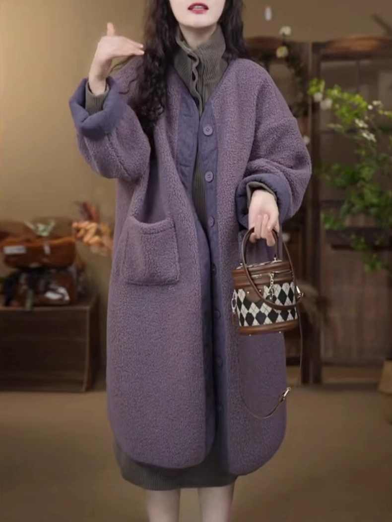 中長款羊羔毛風衣外套女秋冬2023新款小個子今年流行高端呢子大衣