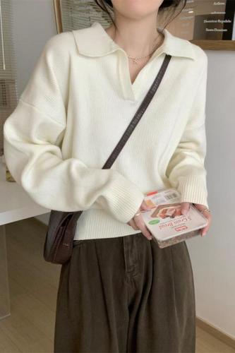 Real shooting autumn and winter Korean version loose versatile temperament polo neck Andy velvet innerwear knit bottom women's sweater