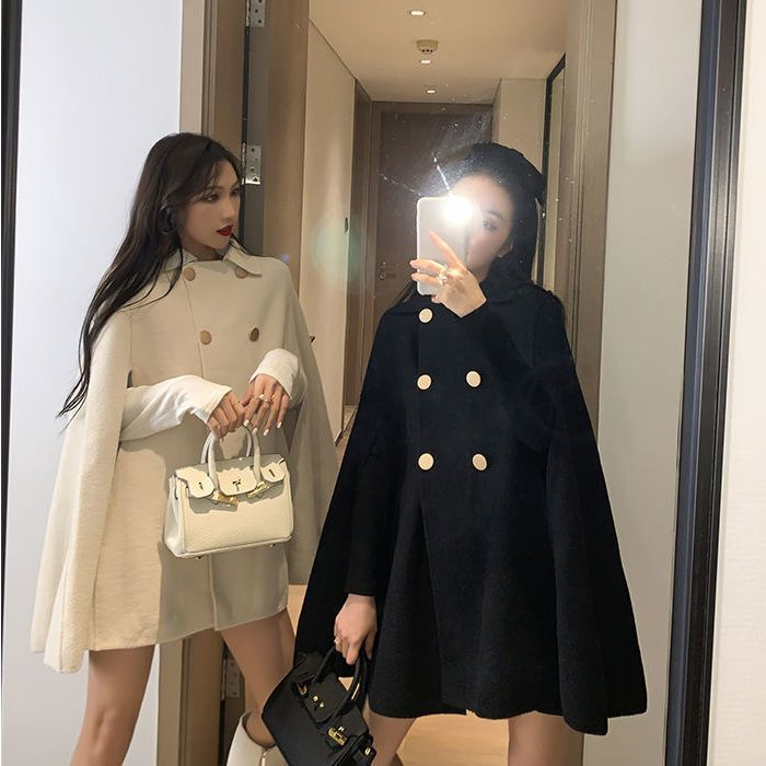斗篷外套女秋冬英倫風呢子大衣新款百搭披肩上衣女韓版寬鬆