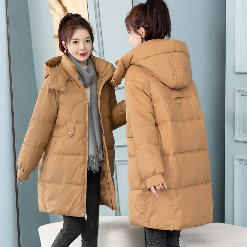實拍2023新款中長款羽絨棉服女韓版加厚寬鬆連帽小個子麵包服外套