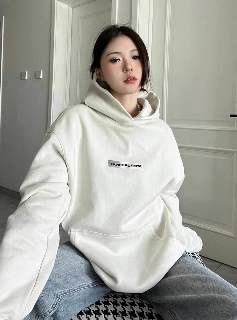 美式復古潮牌字母連帽衛衣女春秋寬鬆oversize情侶休閒百搭外套潮