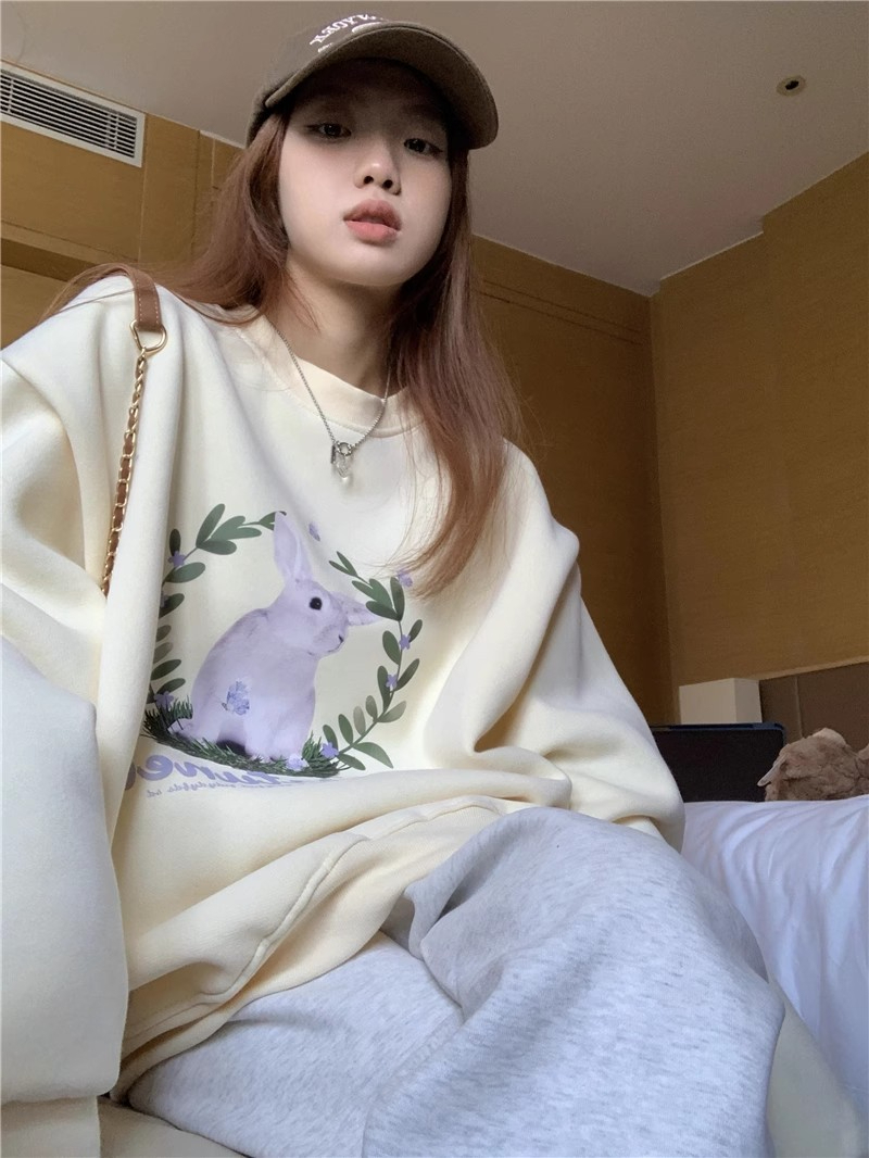 防棉華棉複合牛奶絲300克/銀狐絨400克圓領衛衣女