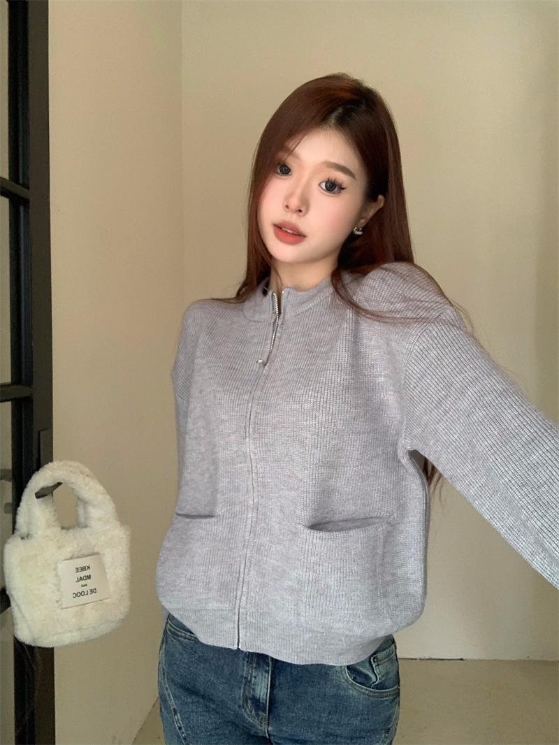 實拍 秋冬溫柔風奶系毛衣女高級感拉鏈針織開衫外套上衣女