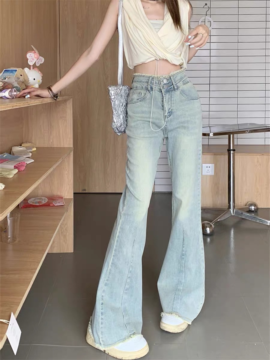 拖地微喇牛仔褲女小個子春秋新款高腰顯瘦復古喇叭褲直筒褲褲子潮