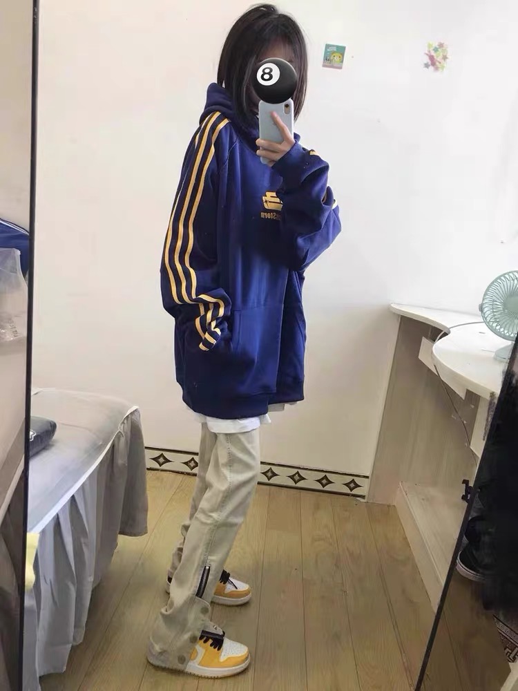 美式復古hiphop三條槓衛衣女秋冬古着vintage小眾2023新款
