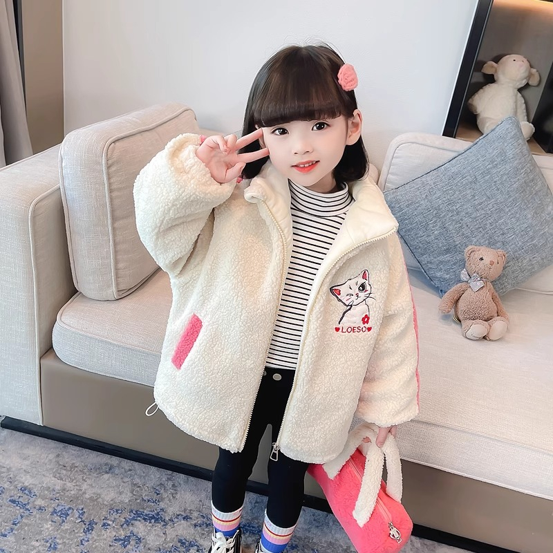 兒童秋冬季2023新款女童洋氣時髦保暖毛毛衣外套女寶寶冬裝加厚潮