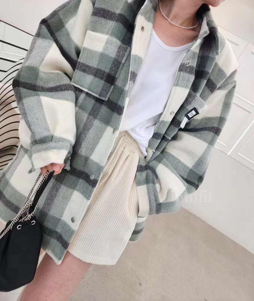 Korean plaid quilted jacket autumn and winter 2023 new loose mid-length design jacket top
