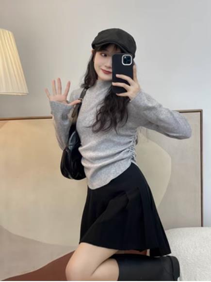 半高領針織衫女秋季高級感內搭打底小個子修身短款上衣秋裝