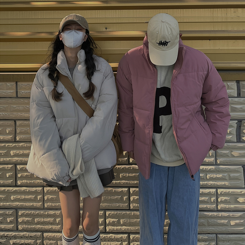 實拍韓版情侶立領羽絨棉服經典加厚大碼百搭學生外套麵包服女