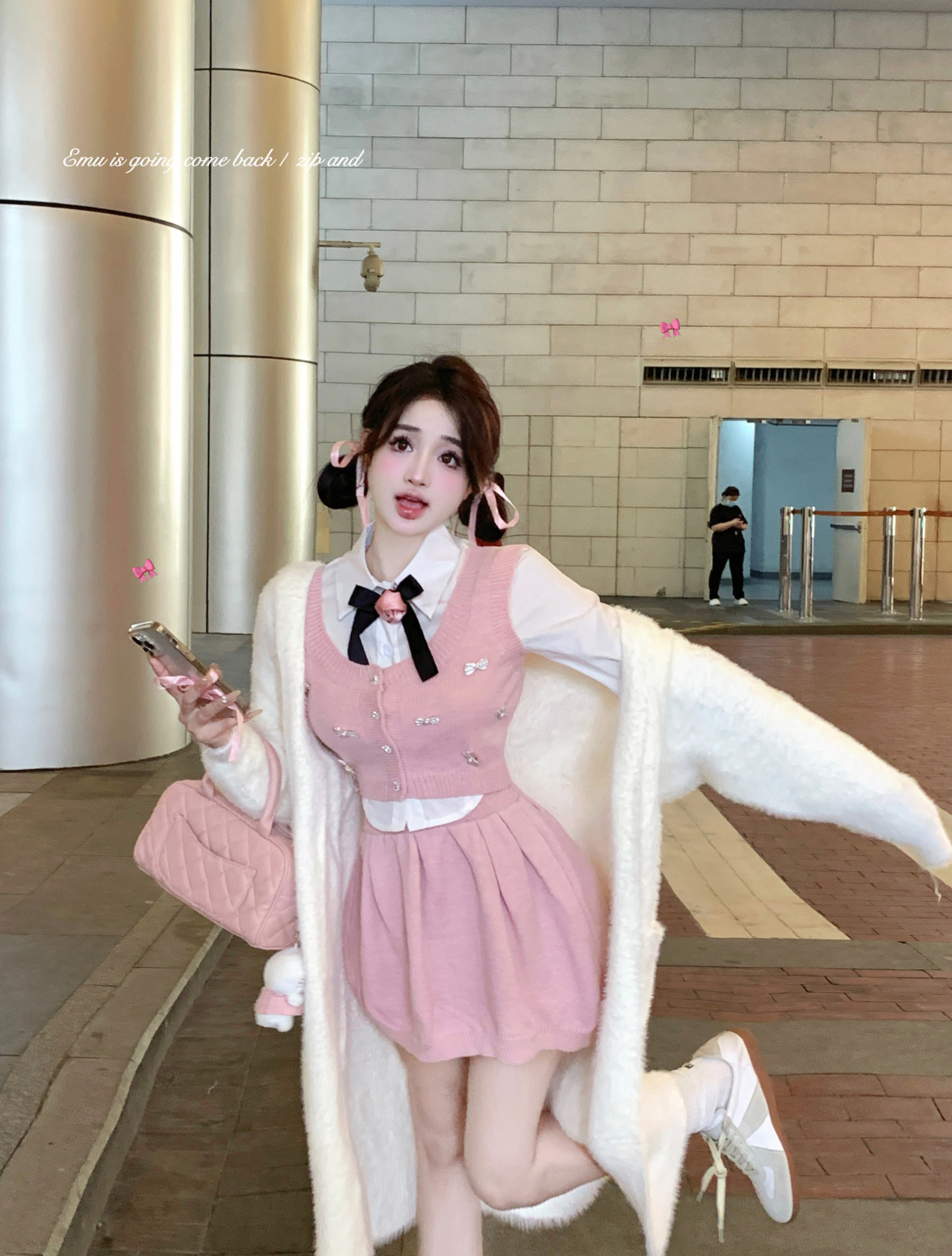 實拍~秋日少女感穿搭溫柔風長袖襯衣針織背心半身裙套裝