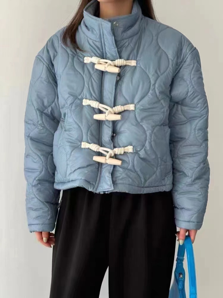 2023秋冬新款韓系立領牛角扣棉衣棉服女