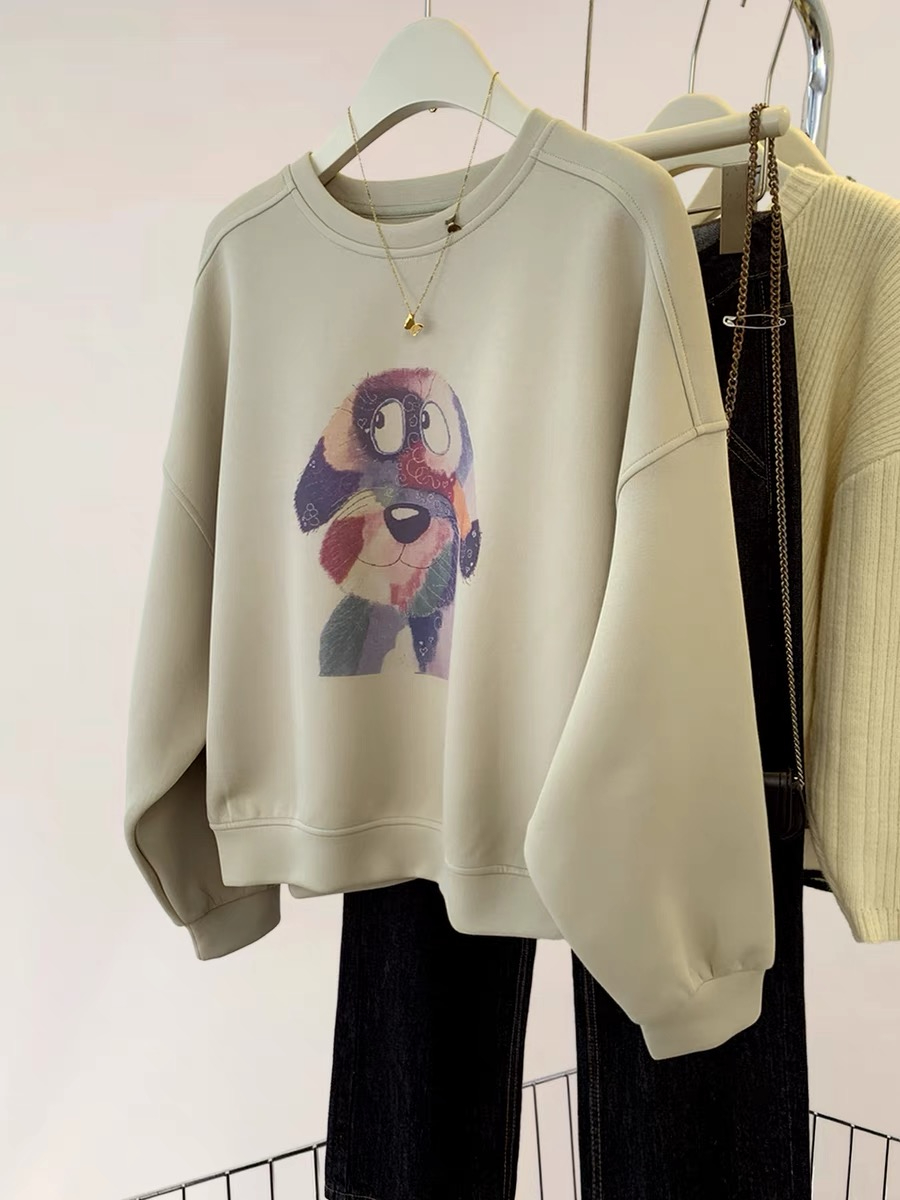 American velvet round neck pullover sweatshirt for women spring and autumn 2023 new style lazy style long-sleeved hooded top
