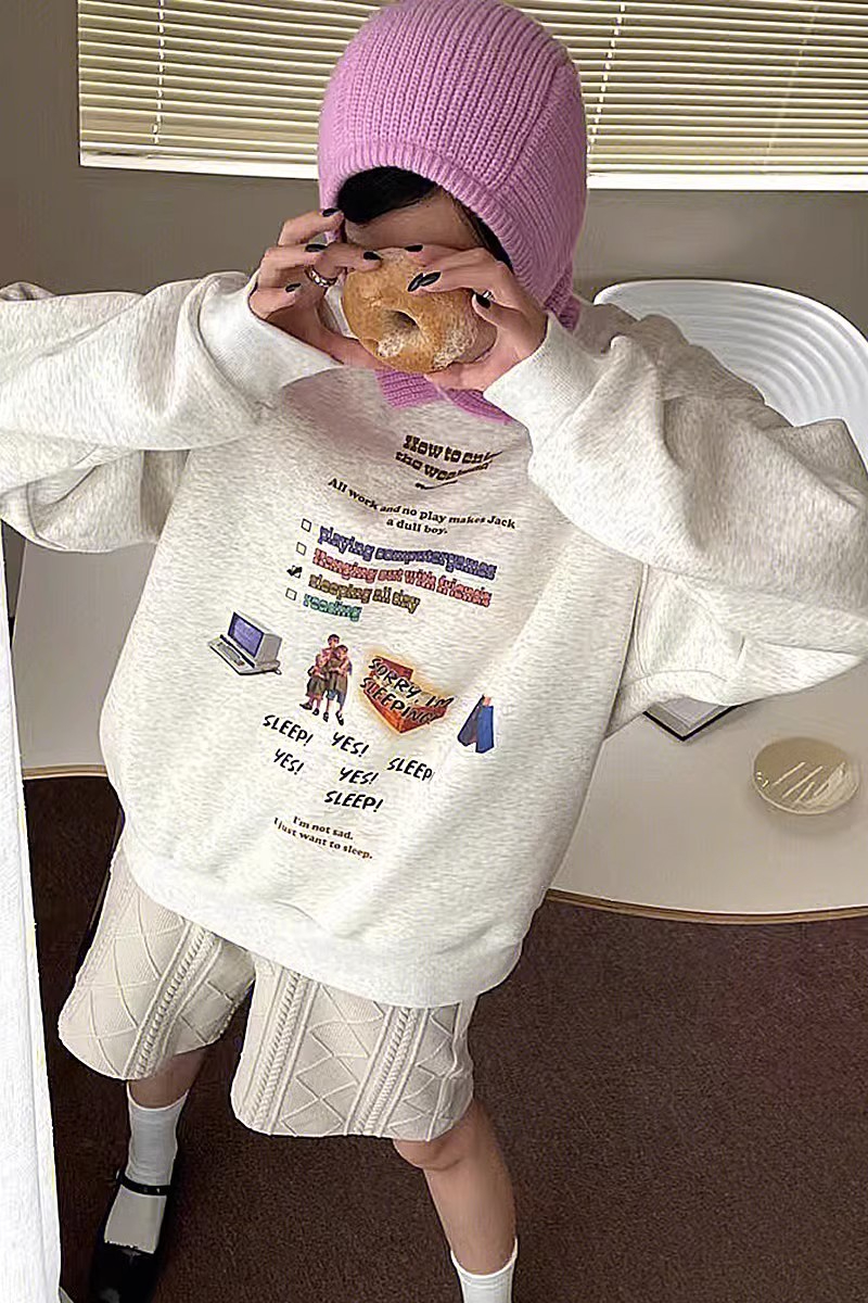 *設計美式灰色加絨圓領衛衣女春秋季2023年新款純棉寬鬆情侶裝