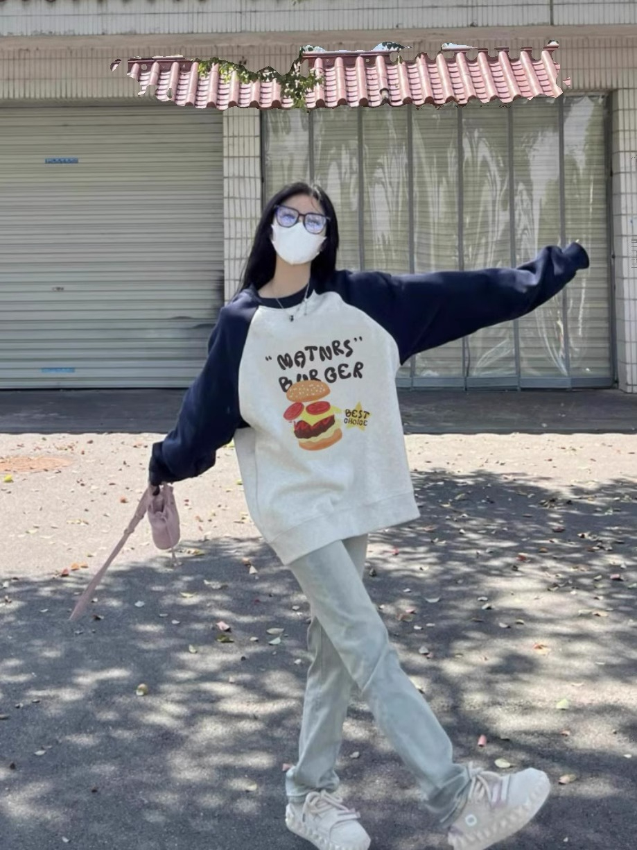 秋款華棉牛奶絲 加絨華棉銀狐絨 秋冬幻影logo插肩袖圓領印花衛衣