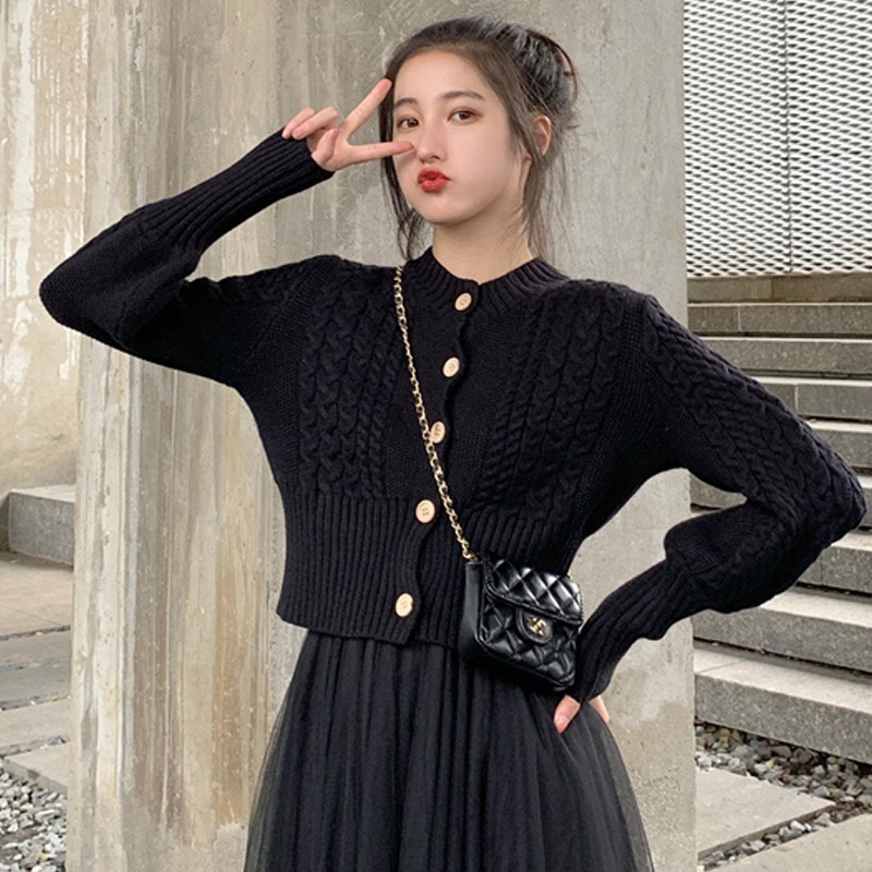 韓國鬼馬少女早秋新款麻花冬復古針織毛衣開衫短款小衫外套女