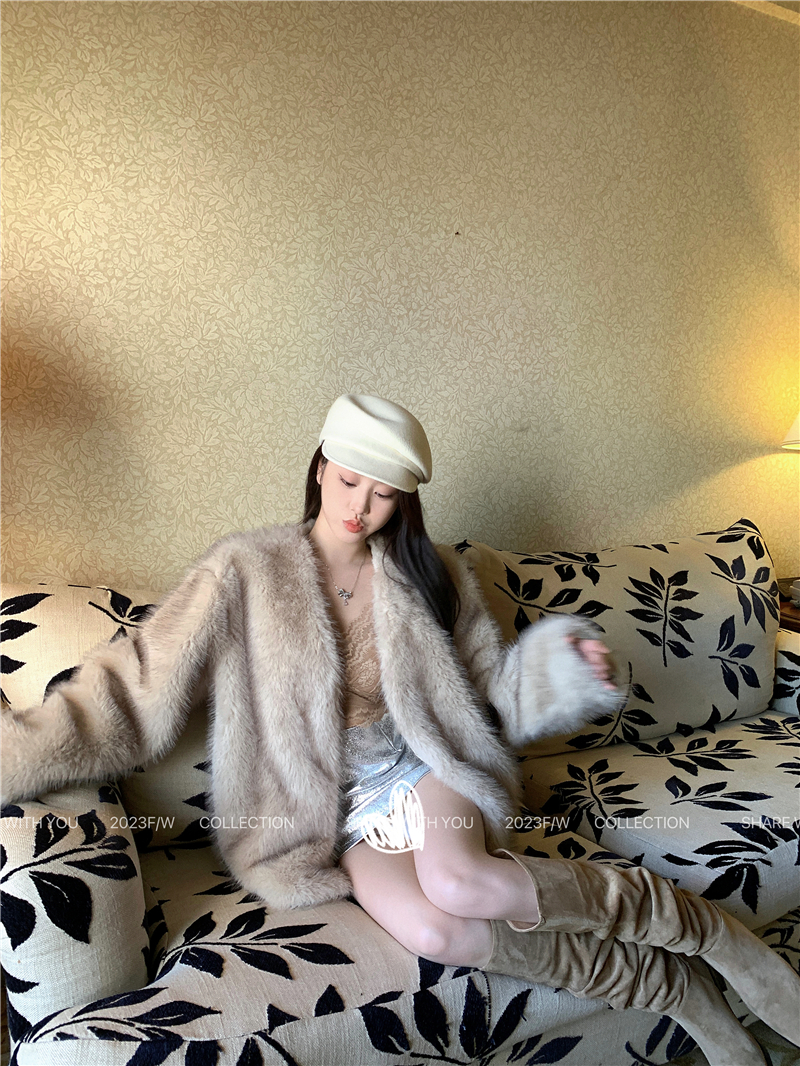 Actual shot~Fur all-in-one fur women's winter new high-end loose thickened coat