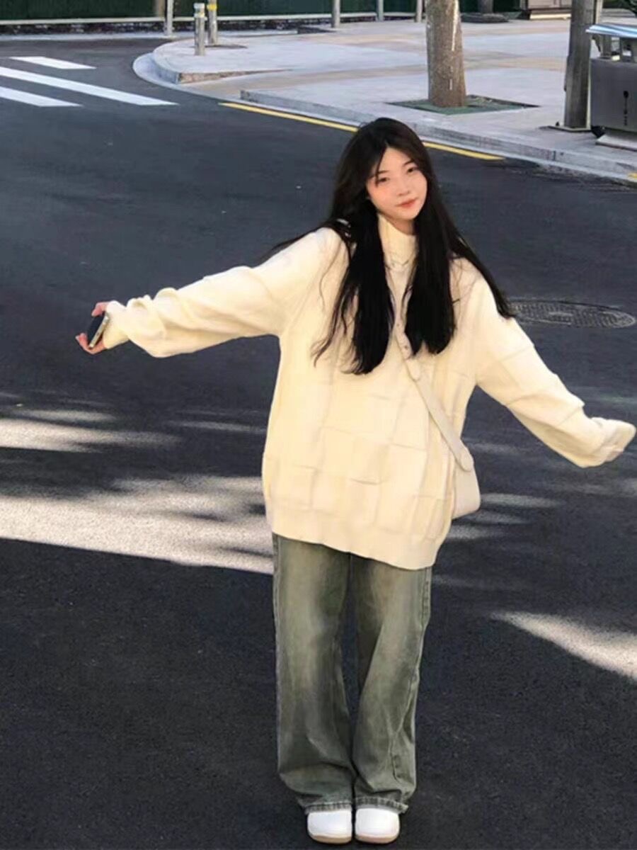 慵懶風寬鬆中長款毛衣女秋冬2023新款春秋內搭溫柔風針織上衣外穿
