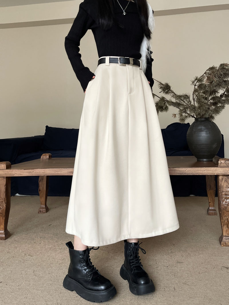 Actual shot~Thick woolen new autumn high-waist slimming temperament A-line versatile long skirt women's umbrella skirt