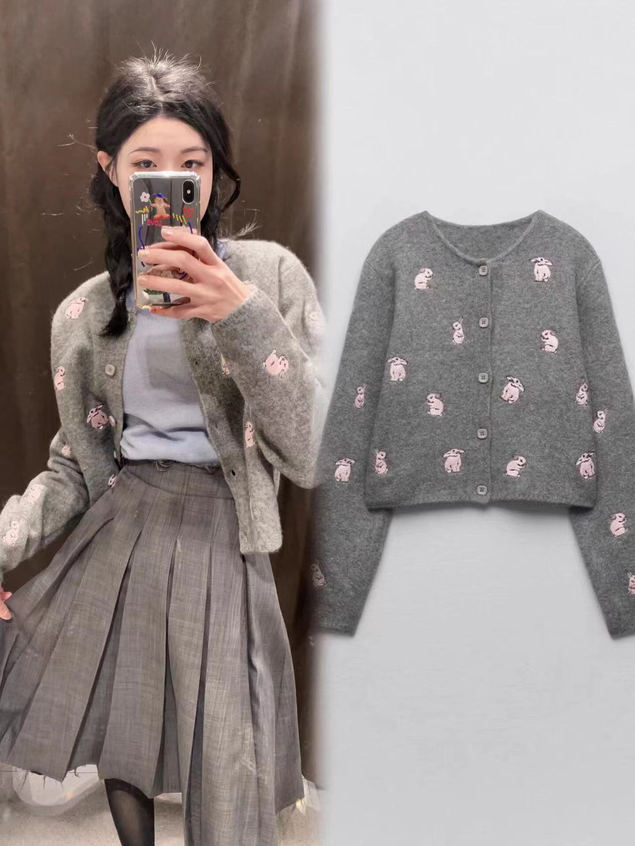 刺繡毛衣外套女早春秋季2023新女裝減齡漂亮短款上衣針織開衫