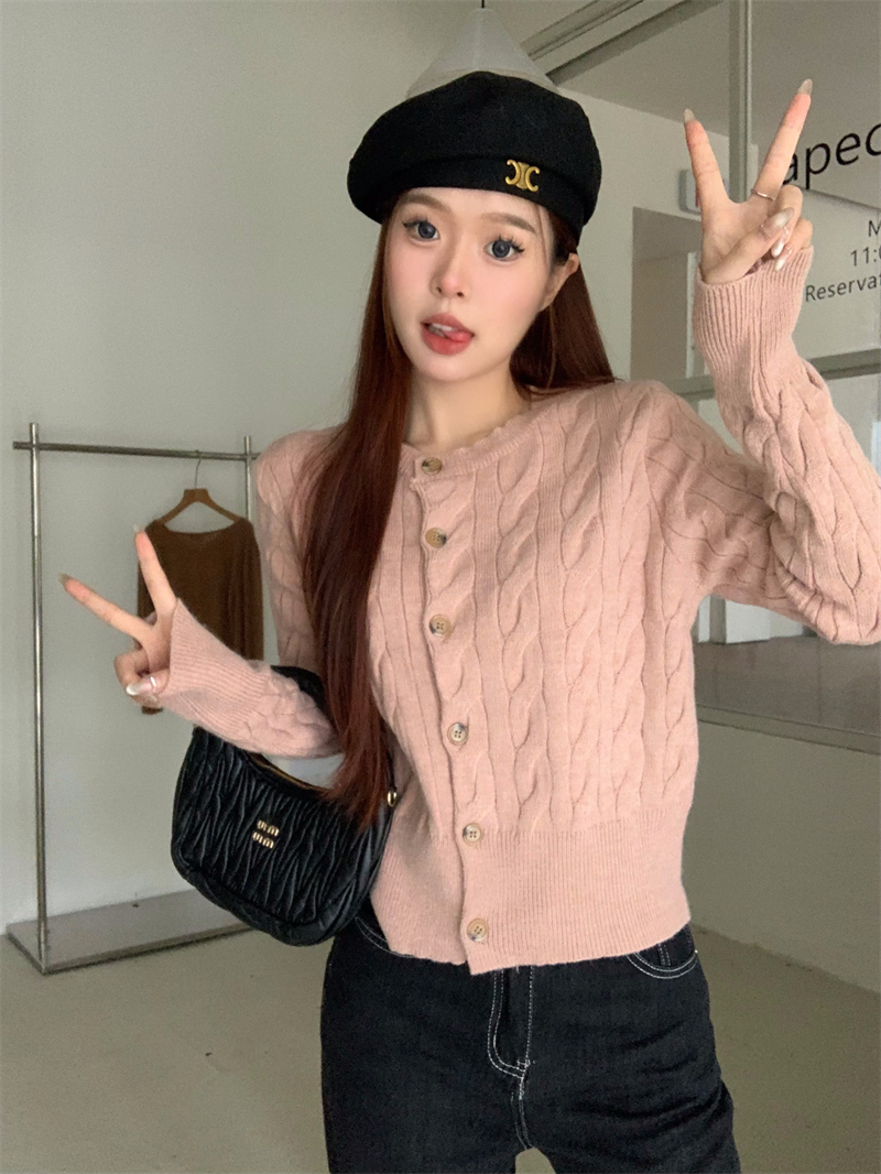 實拍 秋冬新款韓系麻花溫柔風針織開衫毛衣女百搭甜美上衣