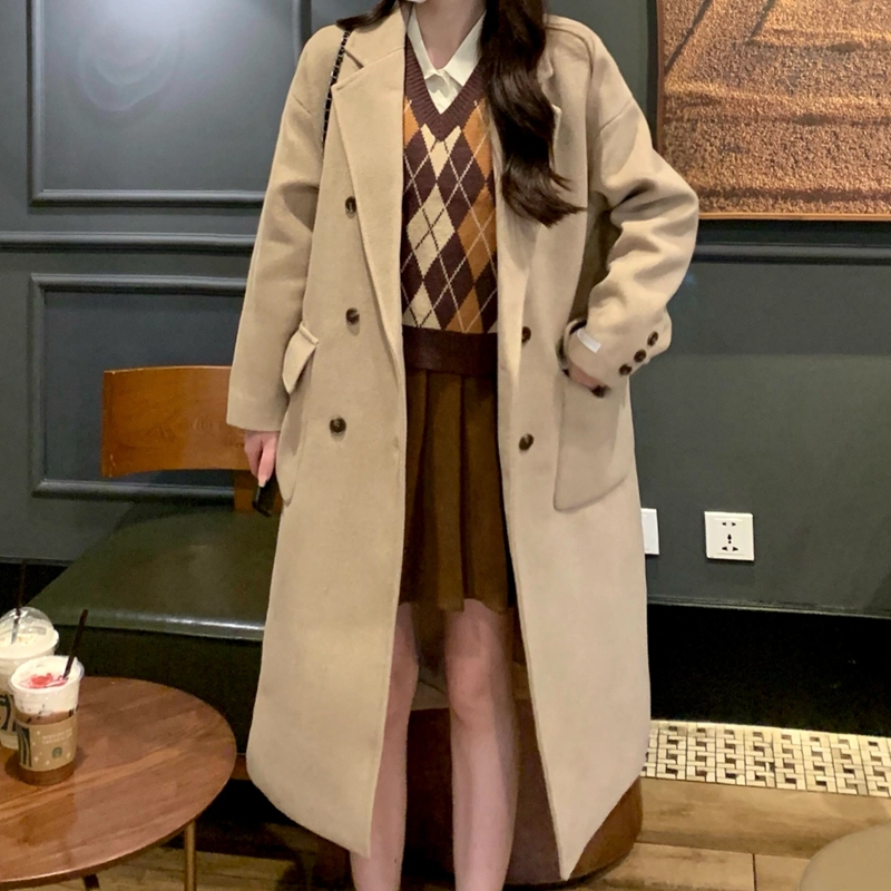 New British woolen coat, Korean style college style loose silhouette mid-length thick woolen temperament blazer