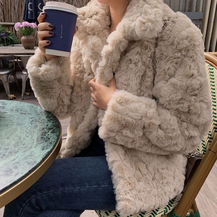 Internet celebrity thickened fur imitation rex rabbit fur coat Korean style new plush winter short coat for women