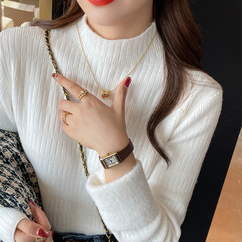 加絨毛衣女設計感加厚半高領內搭打底衫秋冬高級感一體絨保暖上衣