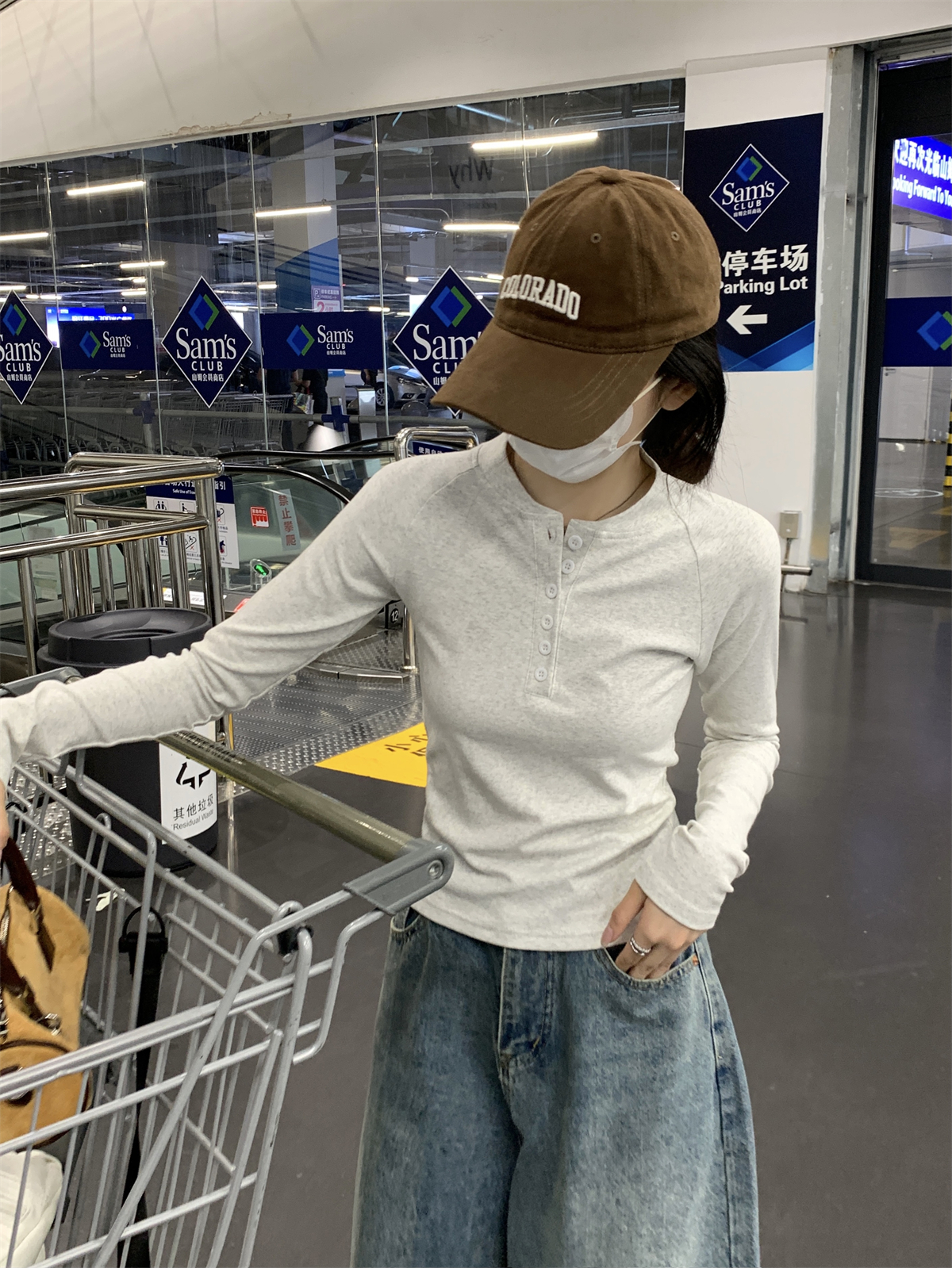 實拍 秋冬韓版修身插肩紐扣顯瘦設計感純棉長袖T恤內搭女上衣